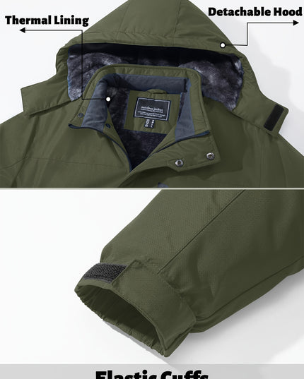 Men's Windproof Ski Jacket - Fleece Lined, 4-Pocket Durable Wear