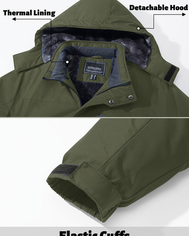 Men's Windproof Ski Jacket - Fleece Lined, 4-Pocket Durable Wear