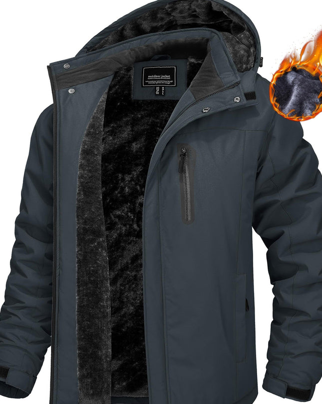Men's Windproof Ski Jacket - Fleece Lined, 4-Pocket Durable Wear