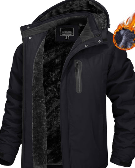 Men's Windproof Ski Jacket - Fleece Lined, 4-Pocket Durable Wear