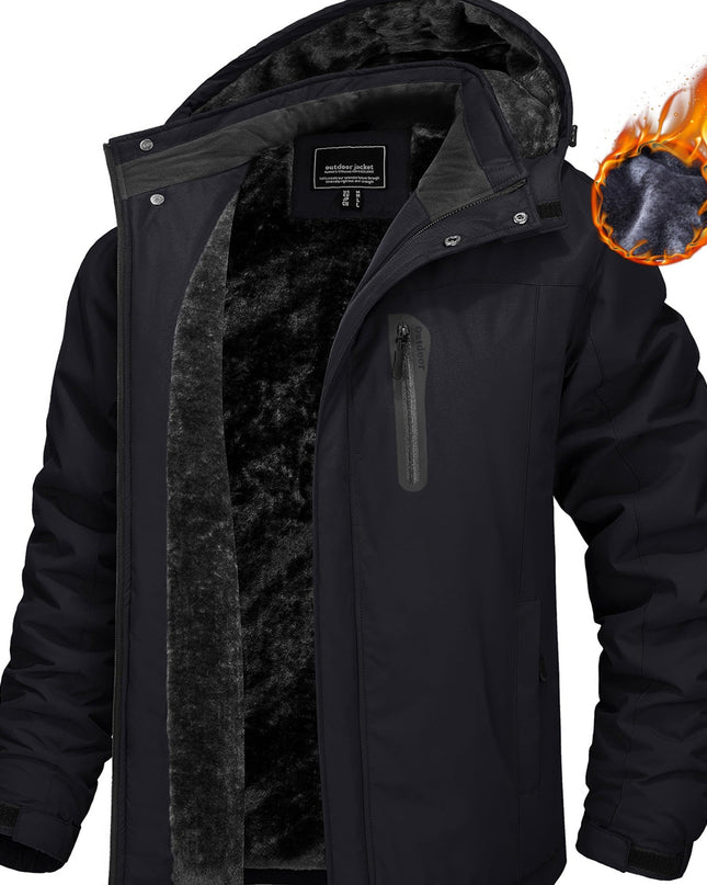 Men's Windproof Ski Jacket - Fleece Lined, 4-Pocket Durable Wear