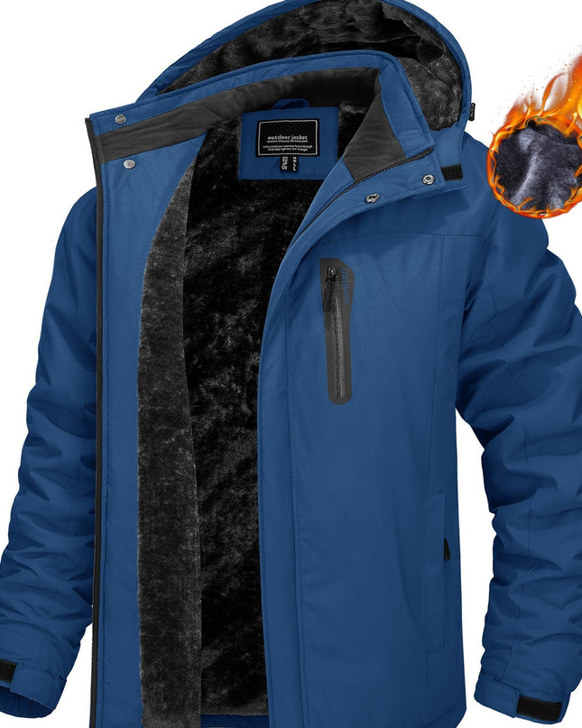 Men's Windproof Ski Jacket - Fleece Lined, 4-Pocket Durable Wear