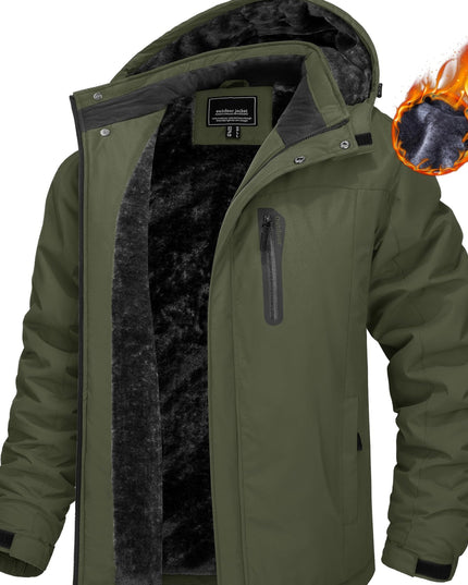 Men's Windproof Ski Jacket - Fleece Lined, 4-Pocket Durable Wear