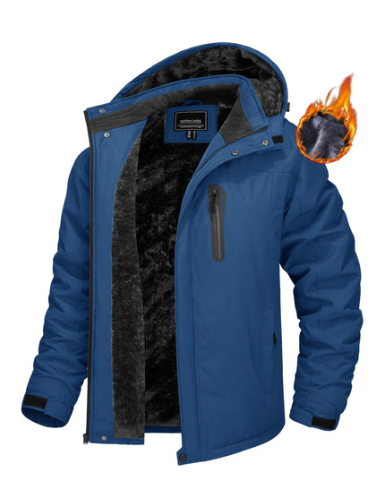 Men's Windproof Ski Jacket - Fleece Lined, 4-Pocket Durable Wear