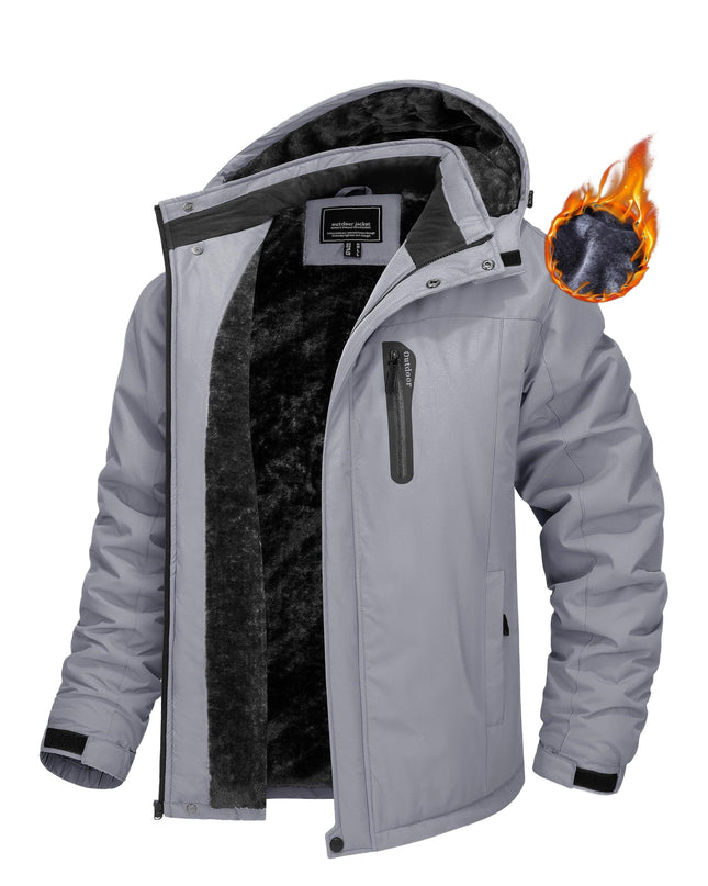Men's Windproof Ski Jacket - Fleece Lined, 4-Pocket Durable Wear