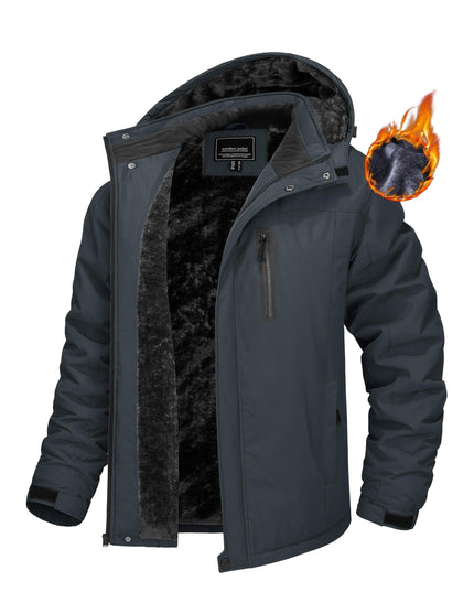 Men's Windproof Ski Jacket - Fleece Lined, 4-Pocket Durable Wear