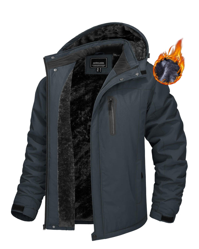 Men's Windproof Ski Jacket - Fleece Lined, 4-Pocket Durable Wear