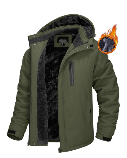 Men's Windproof Ski Jacket - Fleece Lined, 4-Pocket Durable Wear