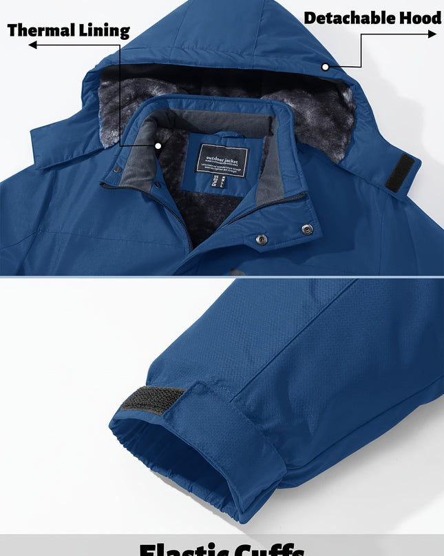 Men's Windproof Ski Jacket - Fleece Lined, 4-Pocket Durable Wear