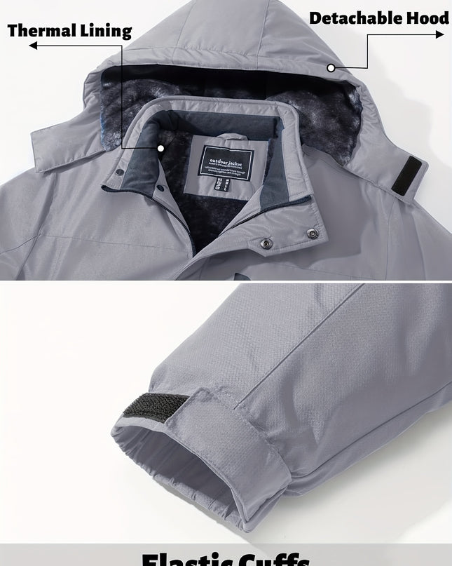 Men's Windproof Ski Jacket - Fleece Lined, 4-Pocket Durable Wear