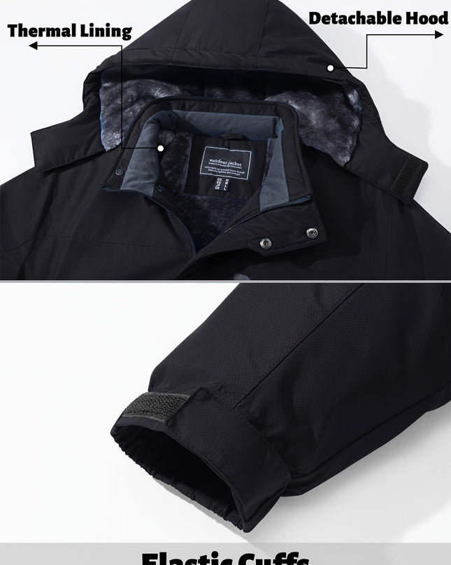 Men's Windproof Ski Jacket - Fleece Lined, 4-Pocket Durable Wear