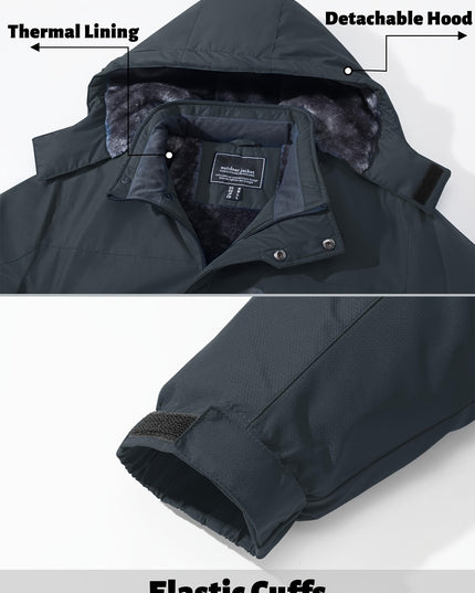 Men's Windproof Ski Jacket - Fleece Lined, 4-Pocket Durable Wear