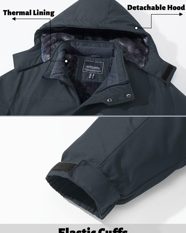 Men's Windproof Ski Jacket - Fleece Lined, 4-Pocket Durable Wear