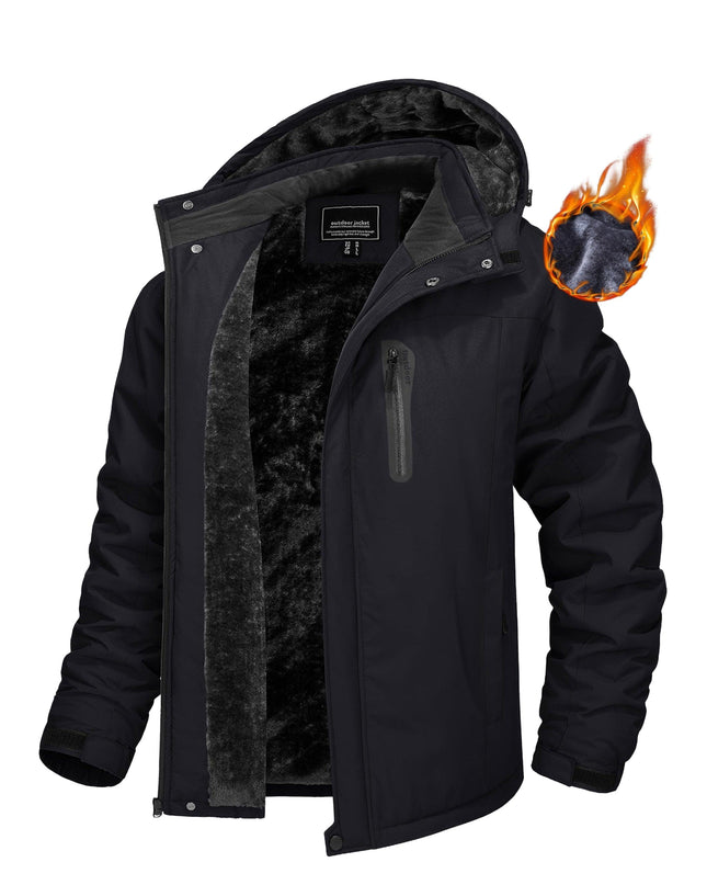Men's Windproof Ski Jacket - Fleece Lined, 4-Pocket Durable Wear