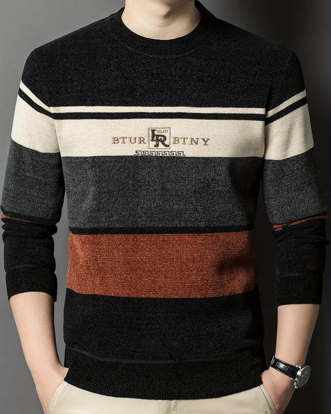 Men's Winter Crew Neck Sweater - Thick Knit, Casual Style