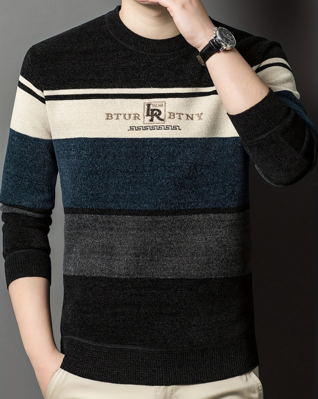 Men's Winter Crew Neck Sweater - Thick Knit, Casual Style