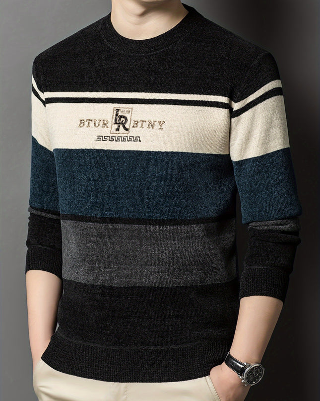 Men's Winter Crew Neck Sweater - Thick Knit, Casual Style