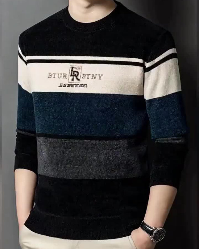 Men's Winter Crew Neck Sweater - Thick Knit, Casual Style