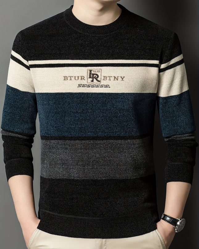 Men's Winter Crew Neck Sweater - Thick Knit, Casual Style