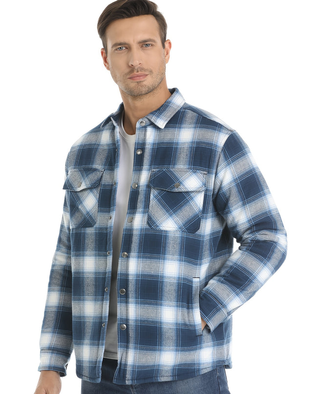 Men's Winter Flannel Jacket - Quilted, Windproof, 5 Pockets