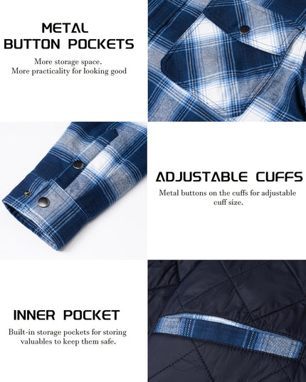 Men's Winter Flannel Jacket - Quilted, Windproof, 5 Pockets