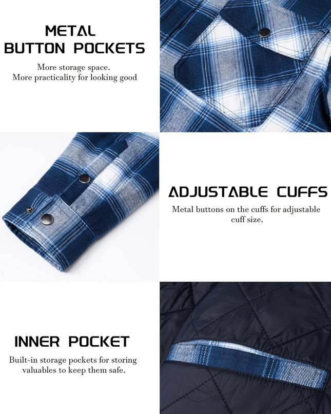 Men's Winter Flannel Jacket - Quilted, Windproof, 5 Pockets