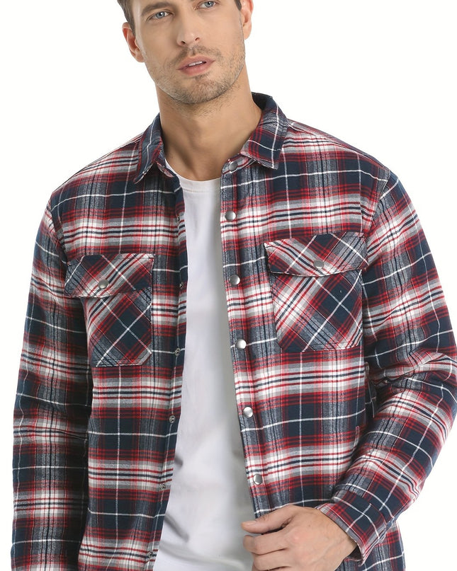 Men's Winter Flannel Jacket - Quilted, Windproof, 5 Pockets