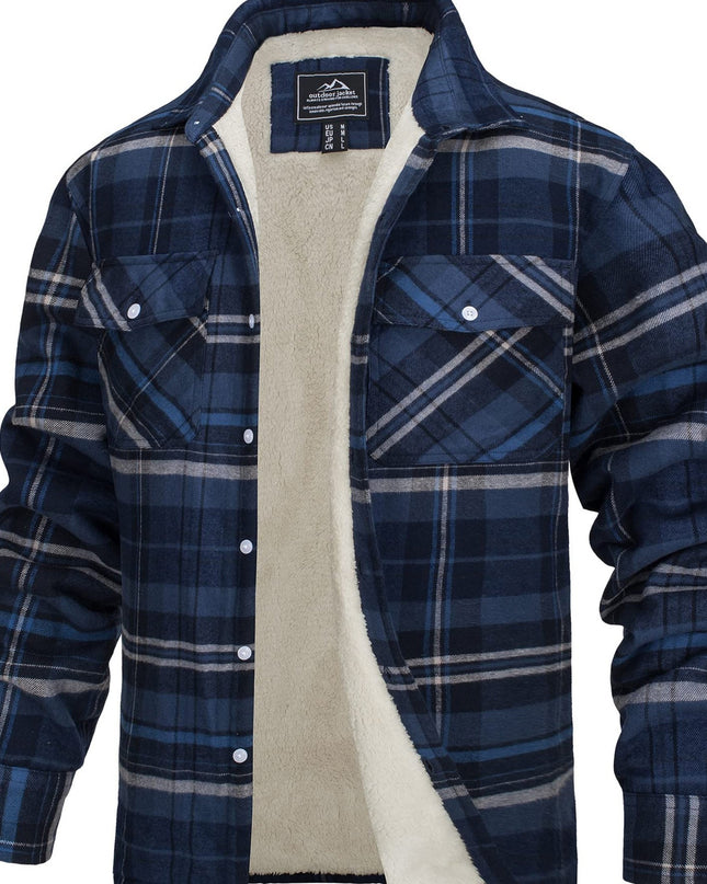 Men's Winter Flannel Thermal Jacket - Heavy-Duty, Multi-Pocket Design