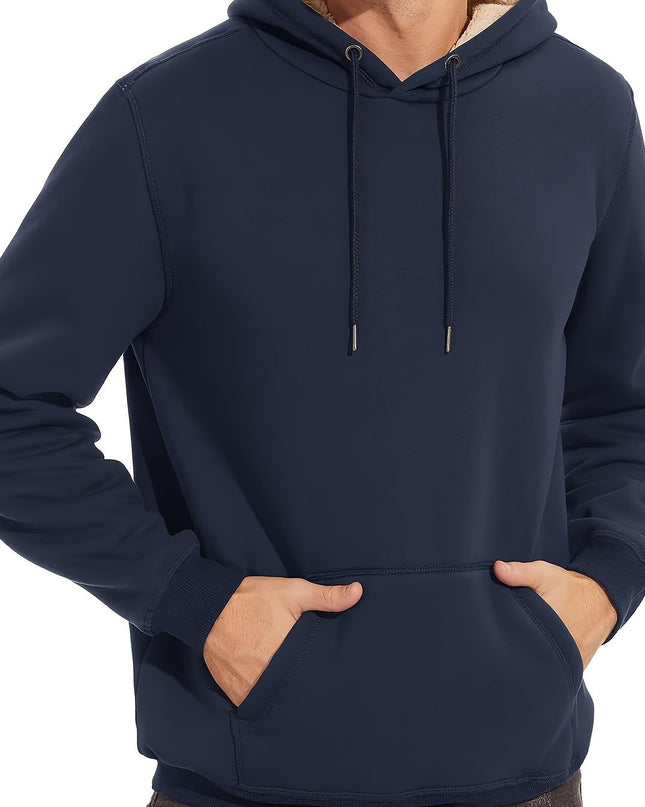 Men's Winter Hoodie - Soft Cotton Spandex, Thick Pullover