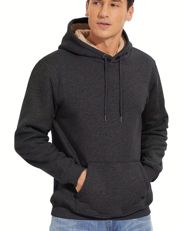 Men's Winter Hoodie - Soft Cotton Spandex, Thick Pullover