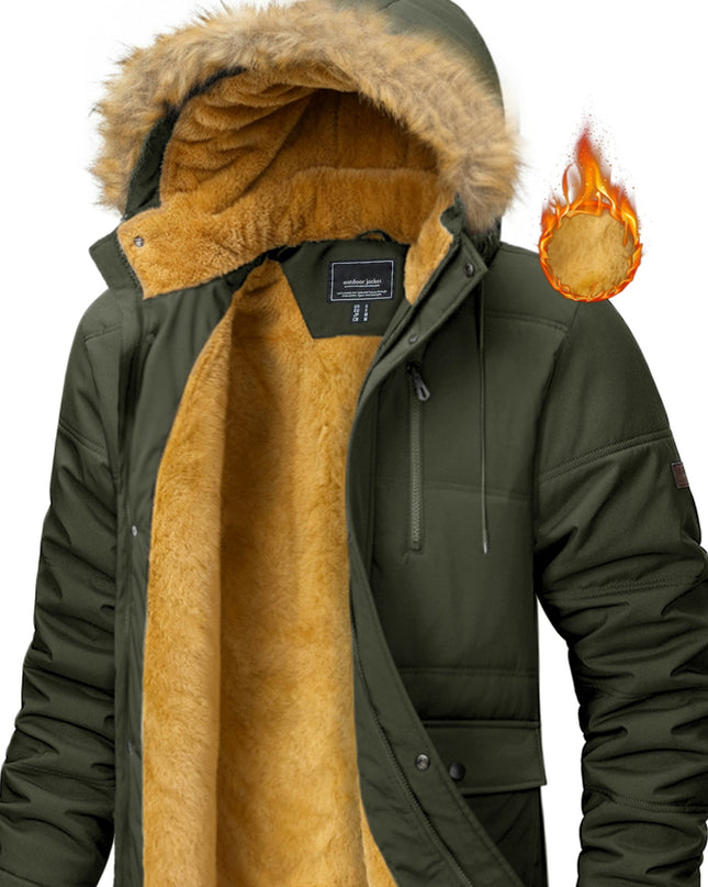 Men's Winter Jacket - Windproof, Fleece-Lined with Pockets