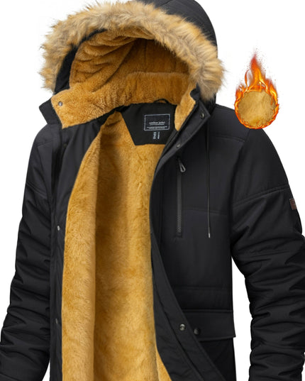 Men's Winter Jacket - Windproof, Fleece-Lined with Pockets