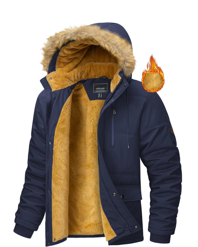 Men's Winter Jacket - Windproof, Fleece-Lined with Pockets