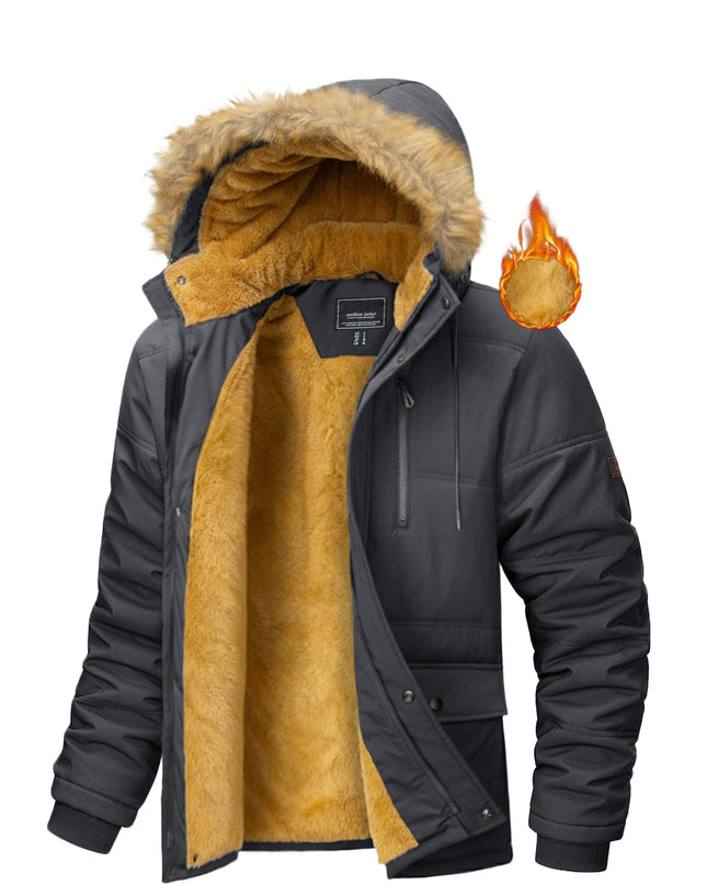 Men's Winter Jacket - Windproof, Fleece-Lined with Pockets