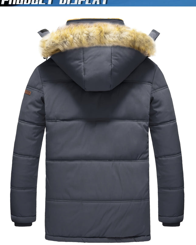 Men's Winter Jacket - Windproof, Fleece-Lined with Pockets