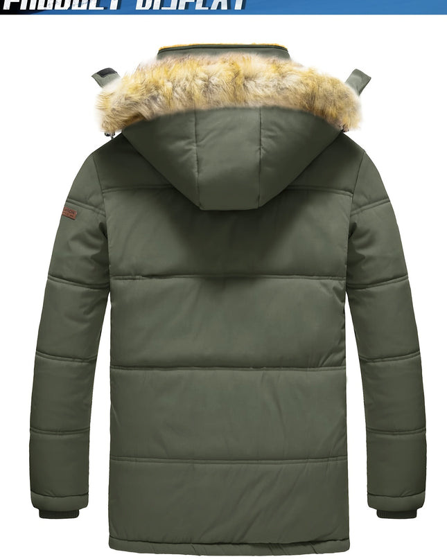 Men's Winter Jacket - Windproof, Fleece-Lined with Pockets