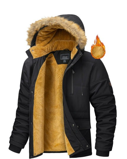 Men's Winter Jacket - Windproof, Fleece-Lined with Pockets