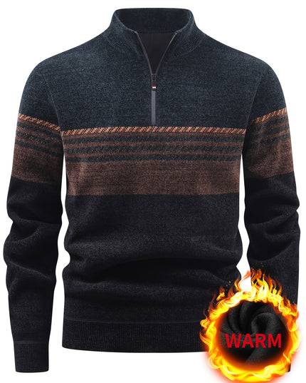 Men's Winter Knitted Pullover - Warm Fleece-Lined Zip Collar