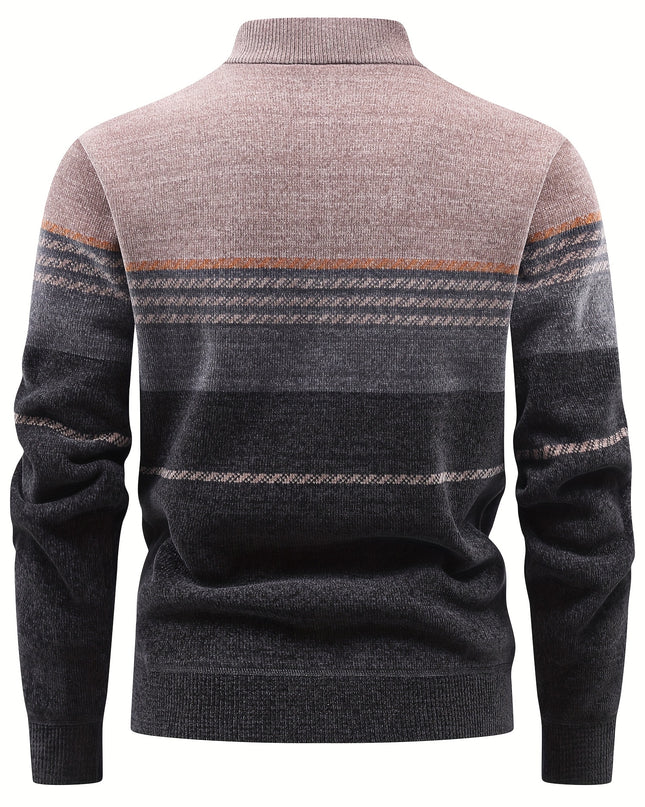 Men's Winter Knitted Pullover - Warm Fleece-Lined Zip Collar