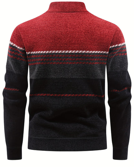Men's Winter Knitted Pullover - Warm Fleece-Lined Zip Collar