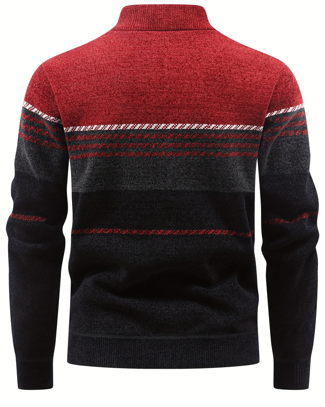 Men's Winter Knitted Pullover - Warm Fleece-Lined Zip Collar