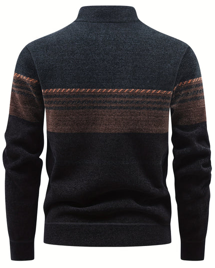 Men's Winter Knitted Pullover - Warm Fleece-Lined Zip Collar