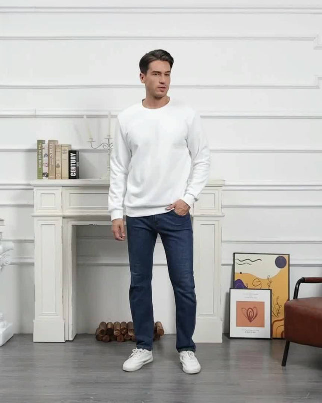 Men's Winter Pullover - Warm Cotton-Polyester Fleece Sweatshirt