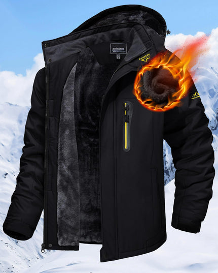 Men's Winter Ski Jacket - Warm Hooded Fleece Lining, Zipper