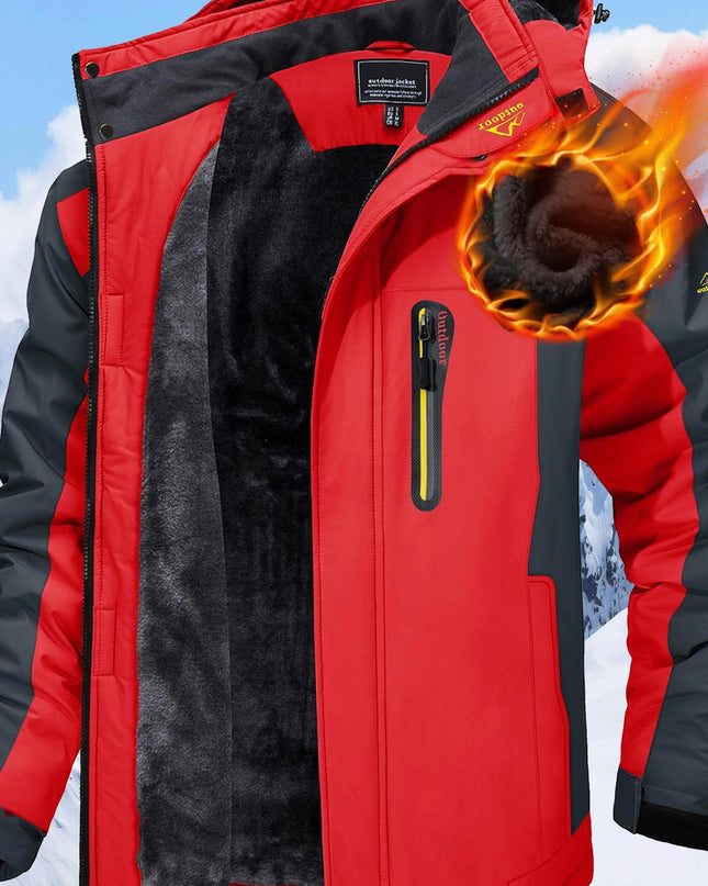 Men's Winter Ski Jacket - Warm Hooded Fleece Lining, Zipper