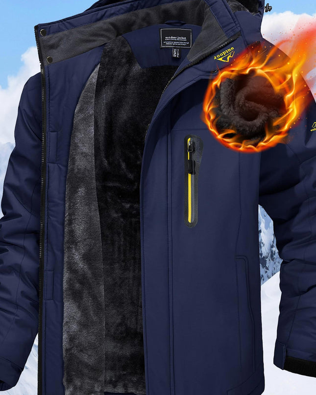 Men's Winter Ski Jacket - Warm Hooded Fleece Lining, Zipper