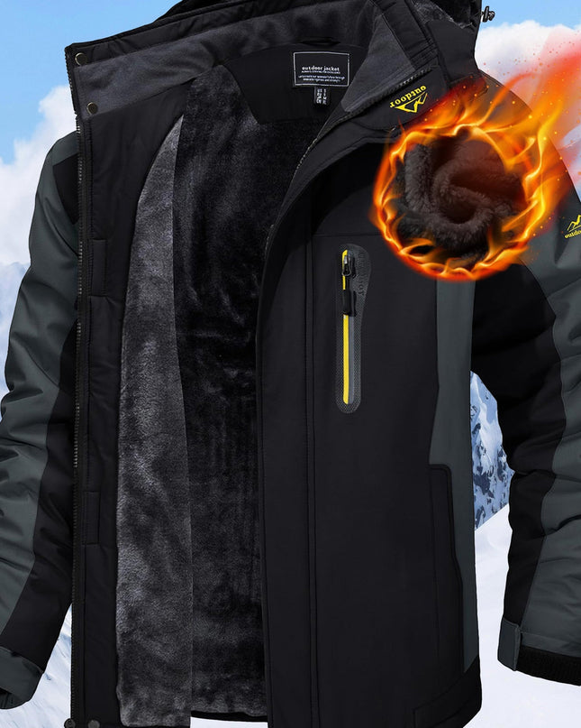 Men's Winter Ski Jacket - Warm Hooded Fleece Lining, Zipper