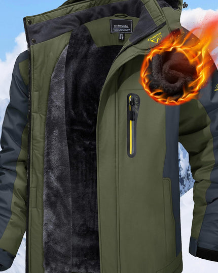 Men's Winter Ski Jacket - Warm Hooded Fleece Lining, Zipper