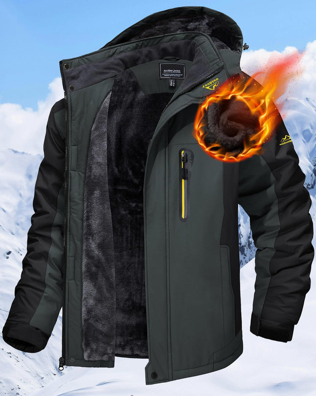 Men's Winter Ski Jacket - Warm Hooded Fleece Lining, Zipper