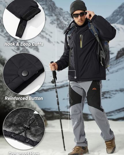 Men's Winter Ski Jacket - Warm Waterproof with Zippered Pockets